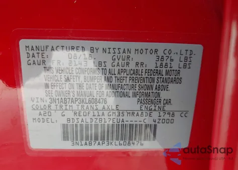 2019 Nissan Sentra Sv z USA, uszkodzony, nr VIN 3N1AB7AP3KL608476